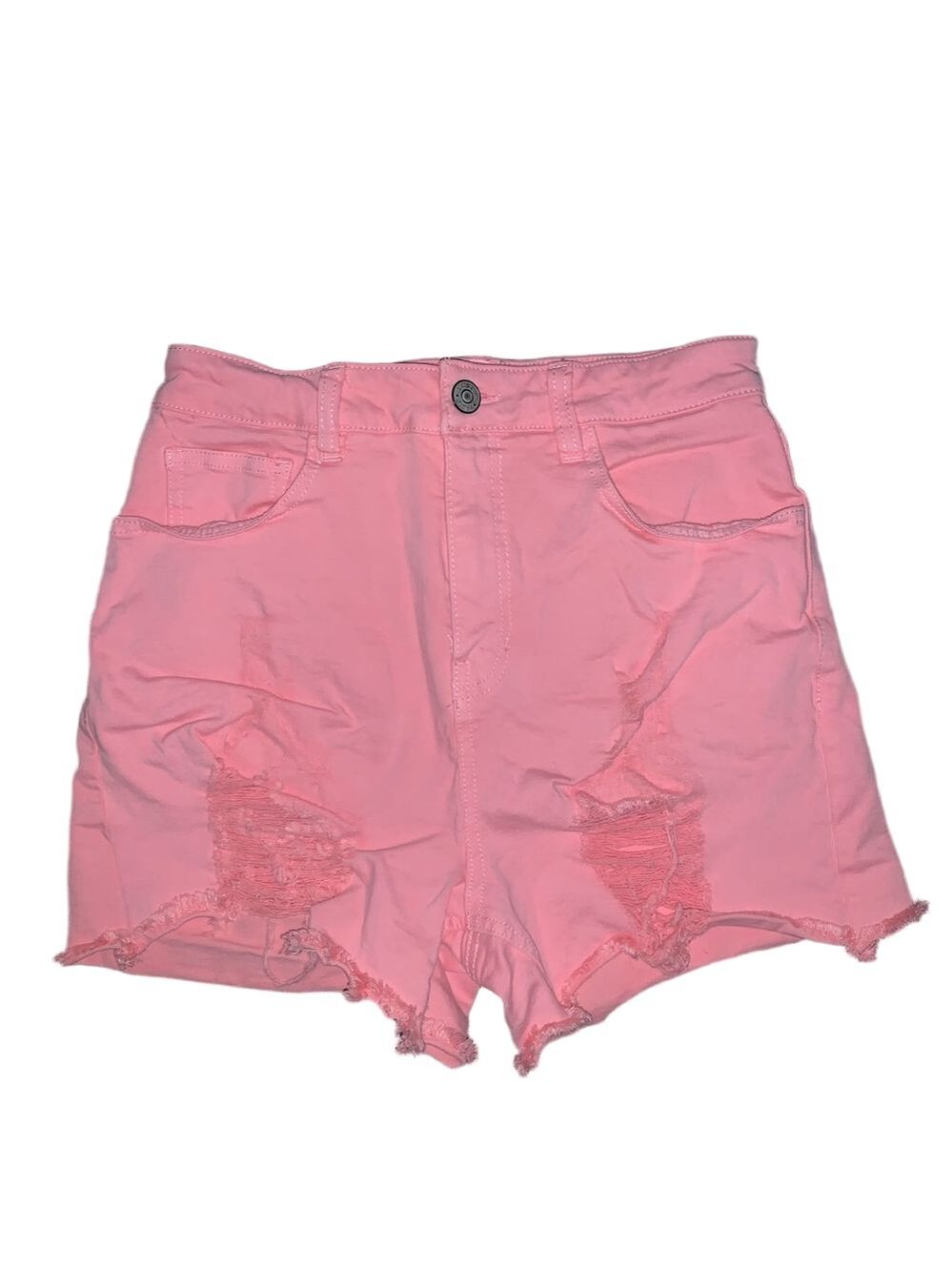 White Birch Pink Jean Shorts Small Distressed High Waisted Stretch Casual Bright